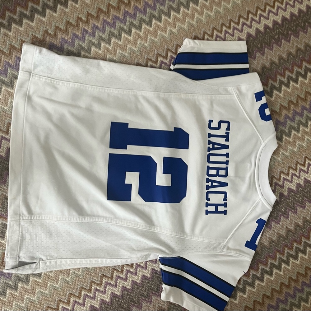 Nike Roger Staubach Cowboys White and Blue Youth Jersey